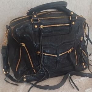 Rebecca Minkoff Black and Gold Satchel with Luxurious Leather-- HB276